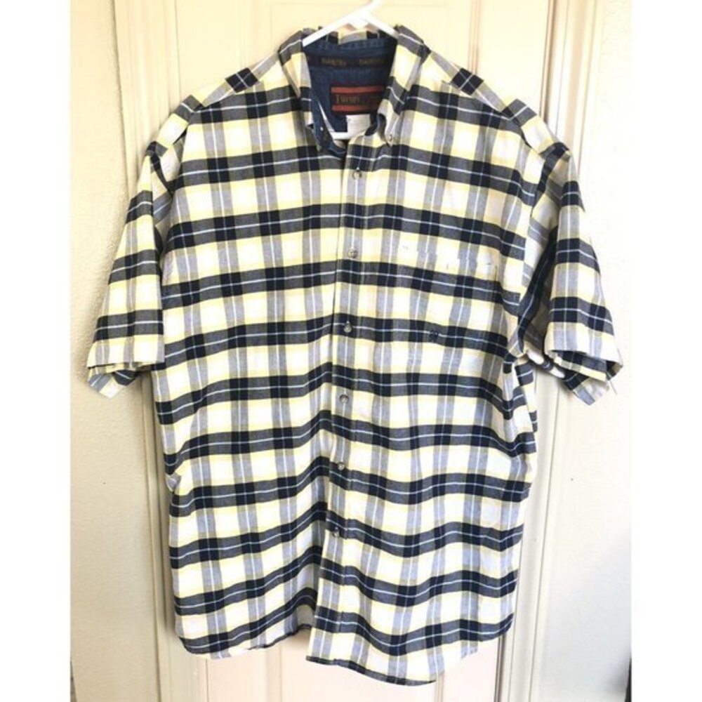Twenty X Mens XL Yellow Plaid Short Sleeve Full Button Western Shirt